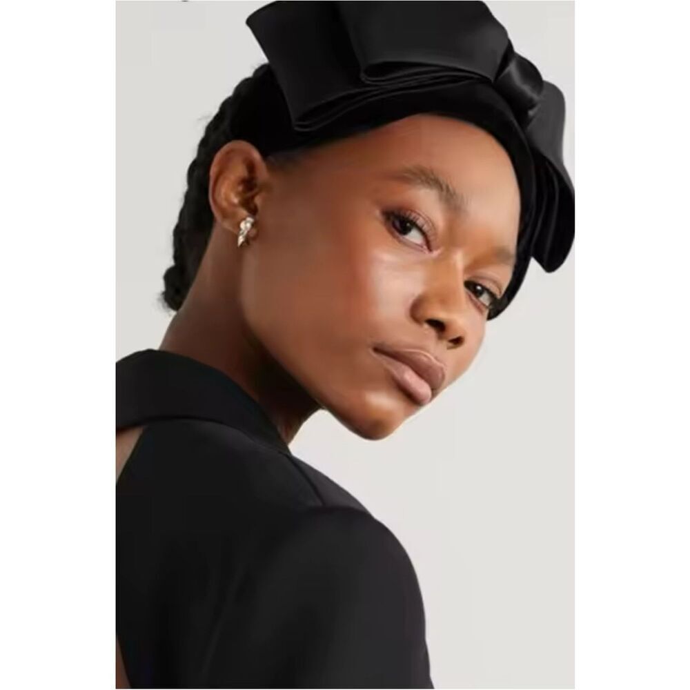 Zara Rétro Black Satin Double Bow Headband ~ New No Tags